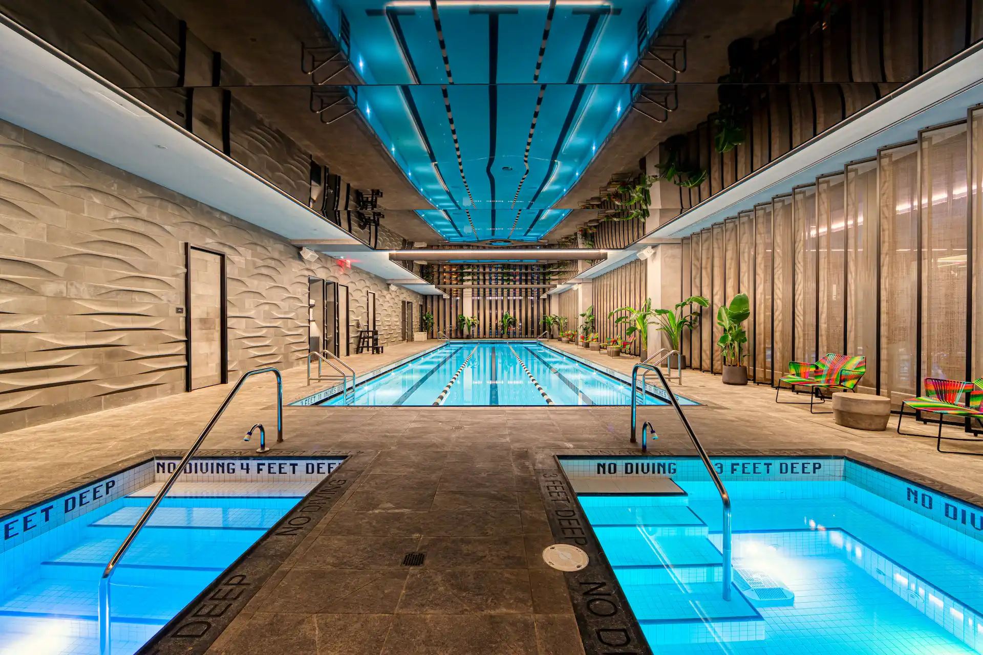 Indoor 25-yard saltwater lap pool at Equinox Hotel New York