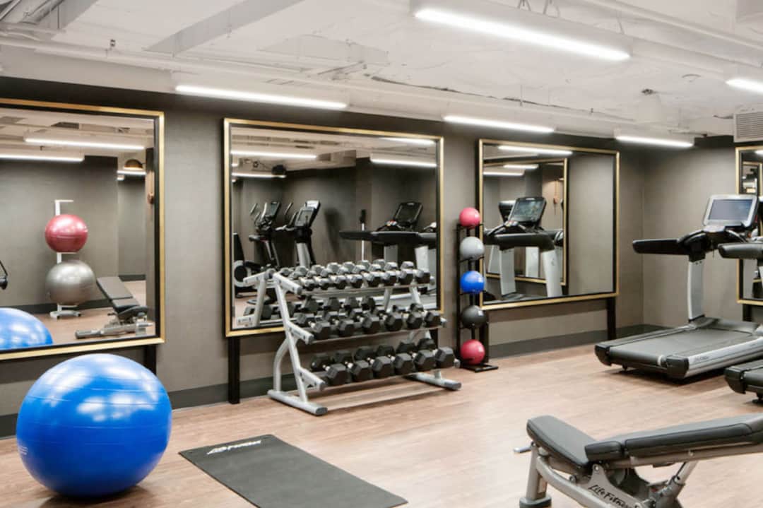 Fitness center at Halcyon, a hotel in Cherry Creek
