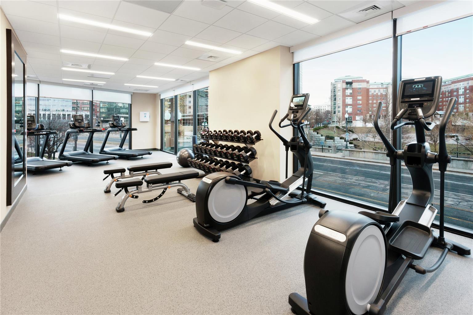 Fitness center at Homewood Suites by Hilton Providence Downtown